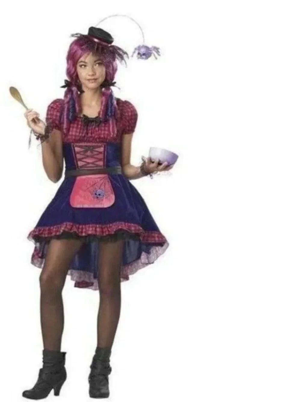 Spider Miss Muffet Halloween Costume 10/12 Dress, Hat 4 Pc Girls Nursery Thyme